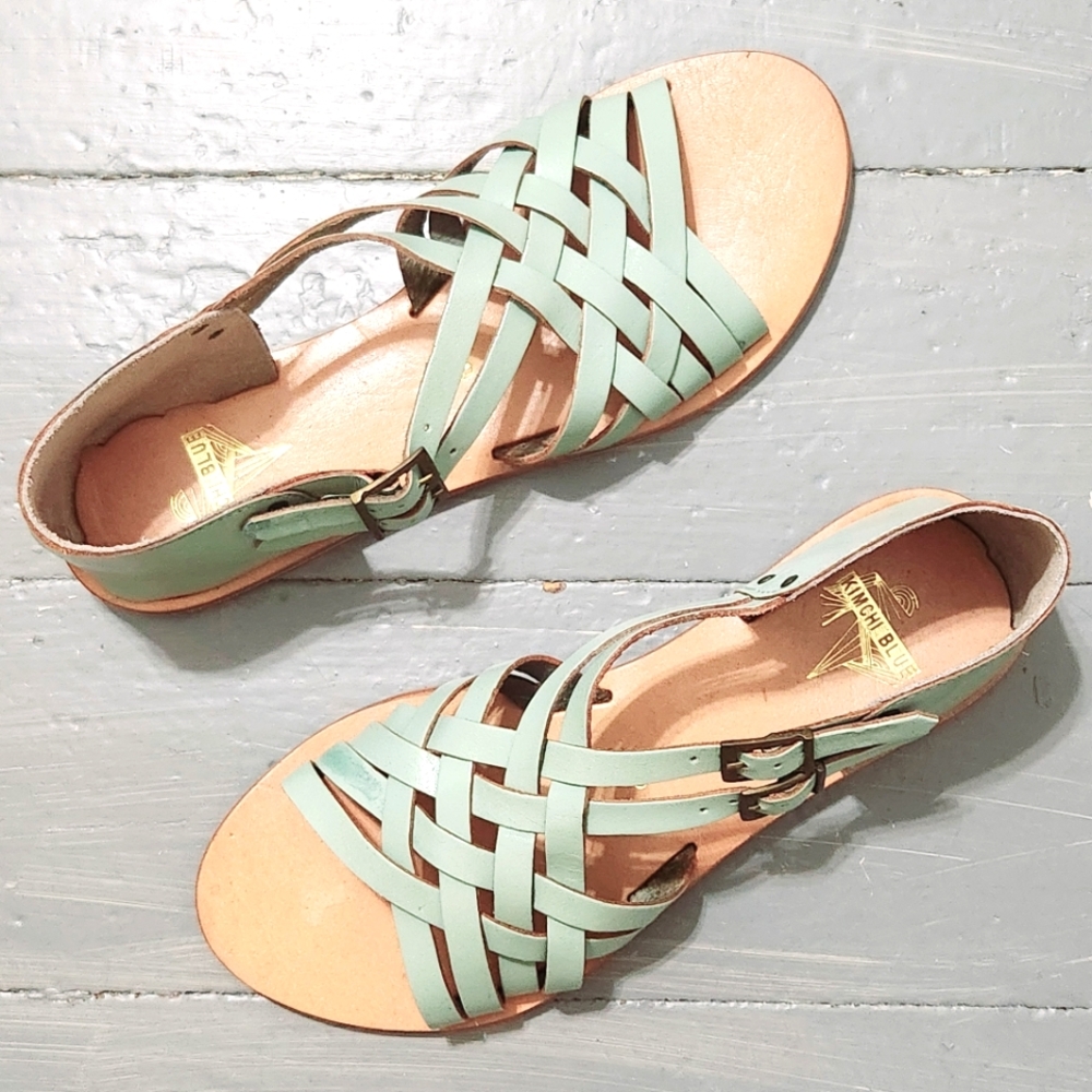 Urban Outfitters Mint Seafoam Green Braided Faux Leather Strappy Sandals